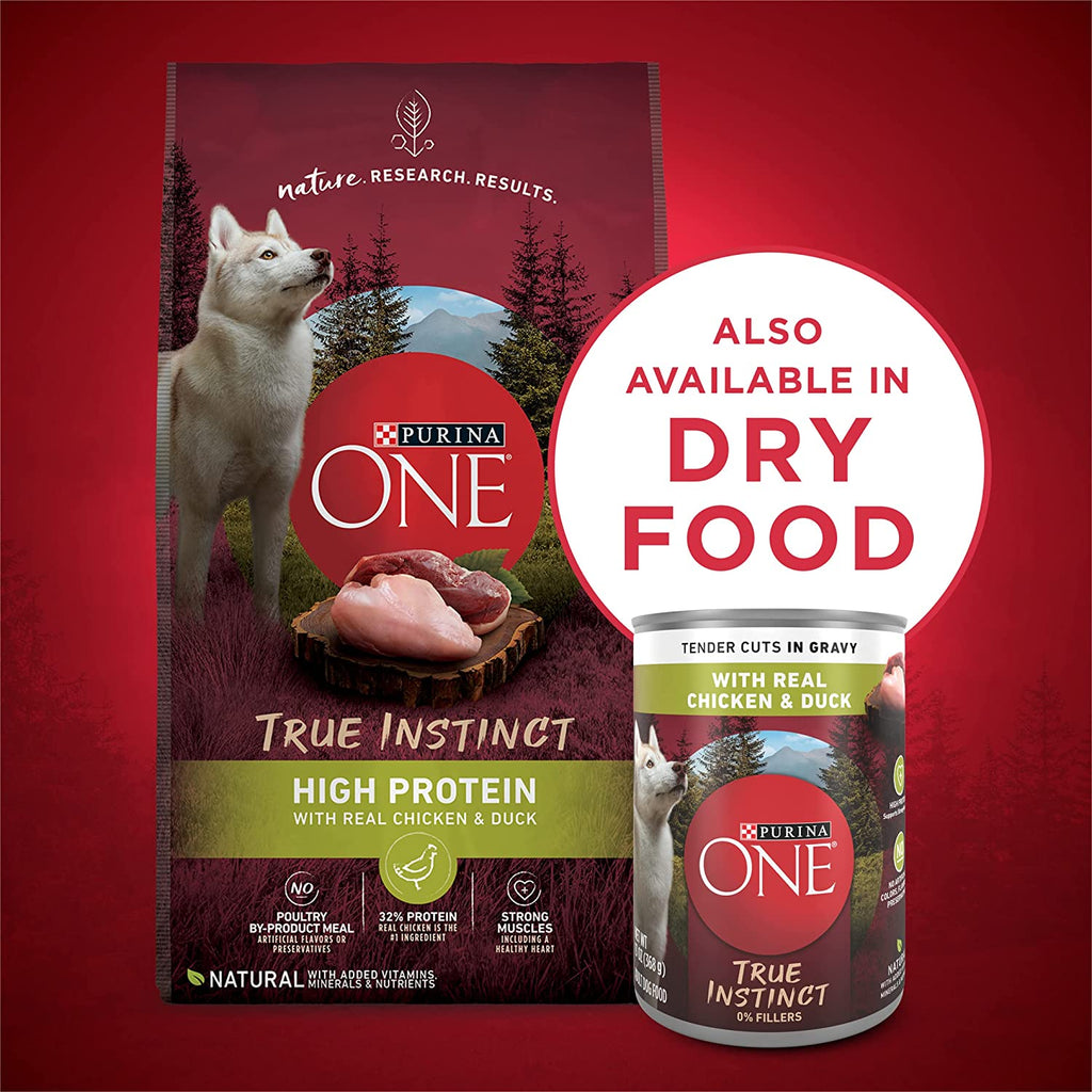 Purina ONE High Protein Wet Dog Food True Instinct Tender Cuts in Dog Food Gravy with Real Chicken and Duck - (12) 13 Oz. Cans