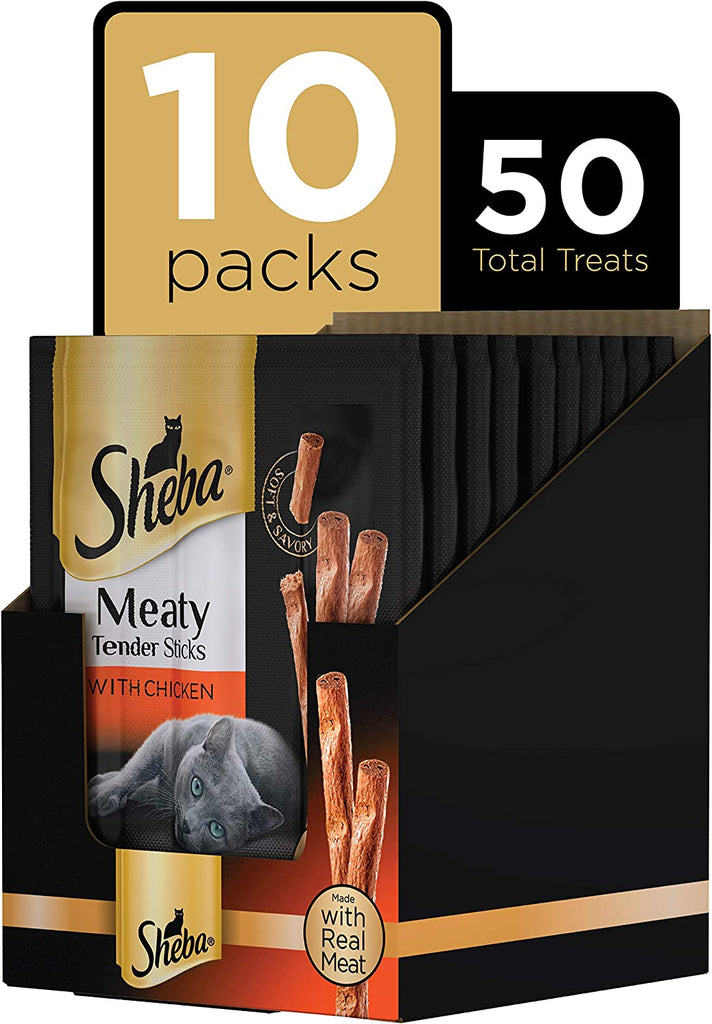 Sheba Treats Meaty Tender Sticks Soft Cat Treats Chicken Flavor, 0.14 Oz, 5 Count (Pack of 10)