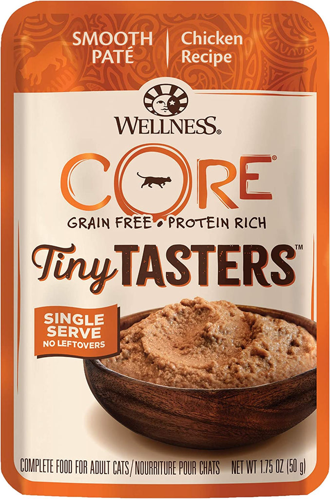 Wellness CORE Tiny Tasters Wet Cat Food, Complete & Balanced Natural Pet Food, Made with Real Meat, 1.75-Ounce Pouch, 12 Pack (Adult Cat, Chicken Pate)
