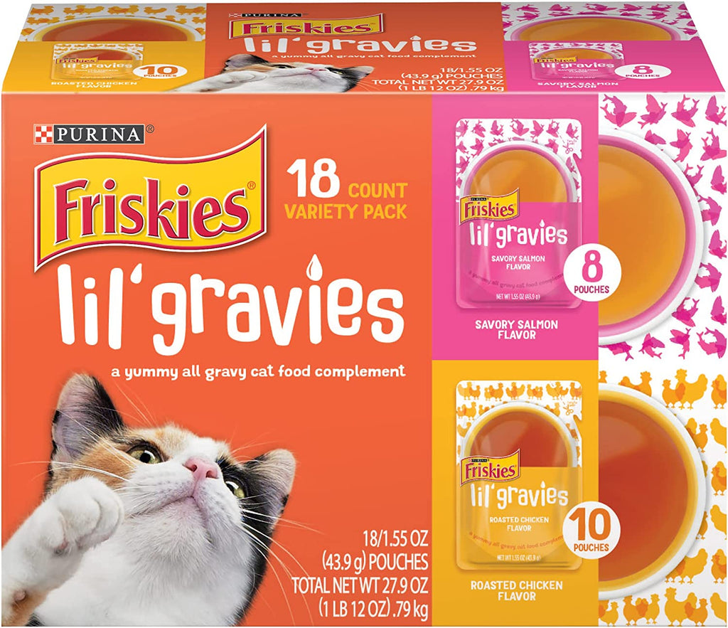 Purina Friskies Lil' Gravies Variety Pack with Chicken, Salmon, Turkey & Roast Beef Flavors Cat Food Complements
